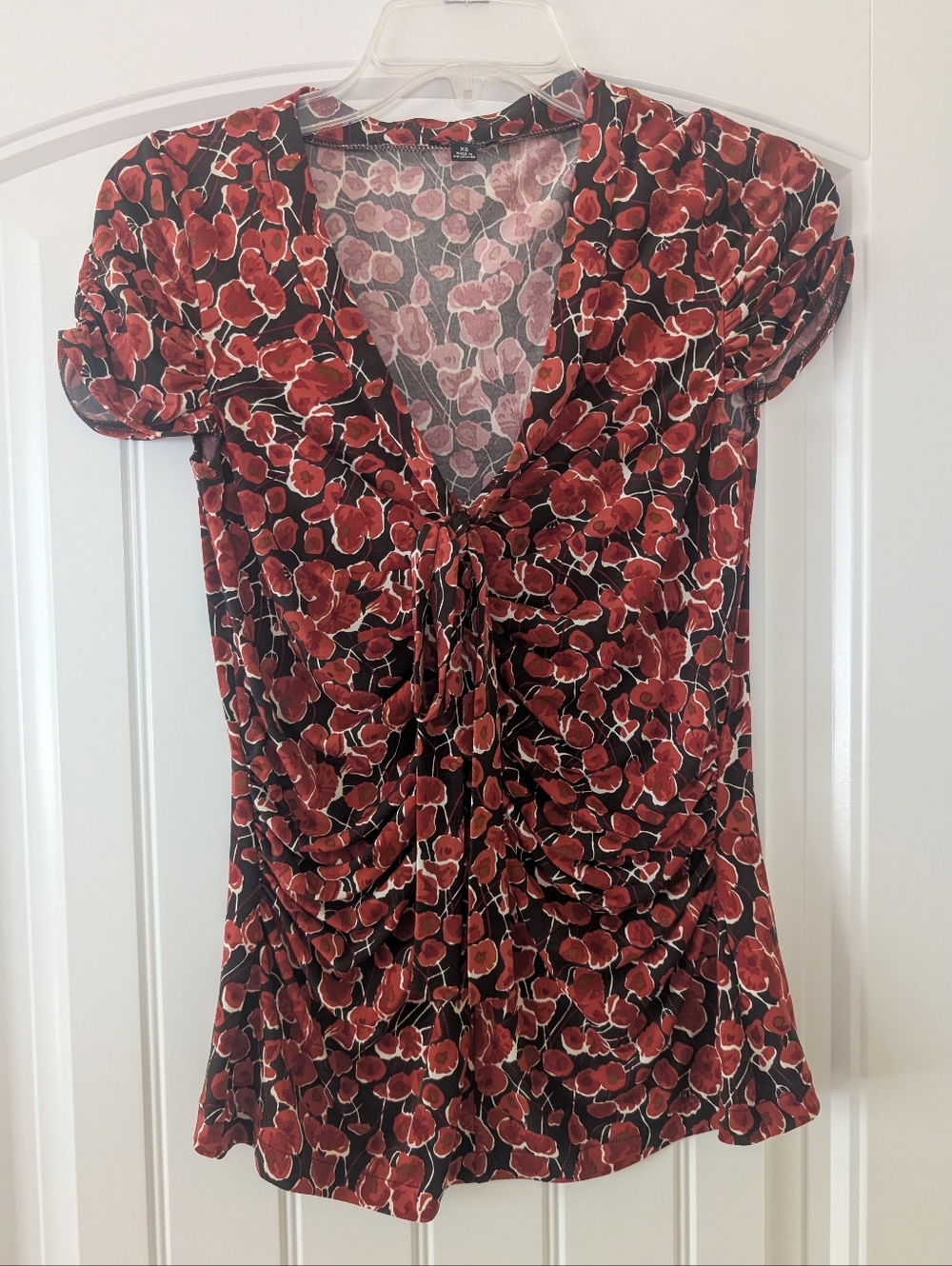 XS Nine West Ruched Tie Front Short Sleeved Blouse